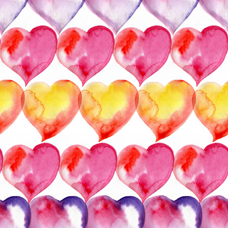 Seamless watercolor pattern with hearts for Valentine's day.の写真素材