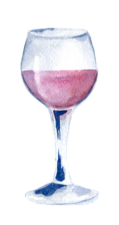 A glass of rose wine. Watercolor. Hand drawn illustration of isoの写真素材