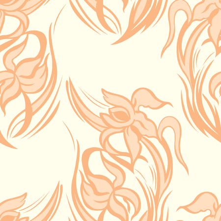 Orange seamless pattern of abstract irises for background. Vectorのイラスト素材