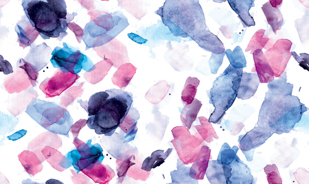 Seamless pattern of pink, blue and purple watercolor blots for background.の写真素材