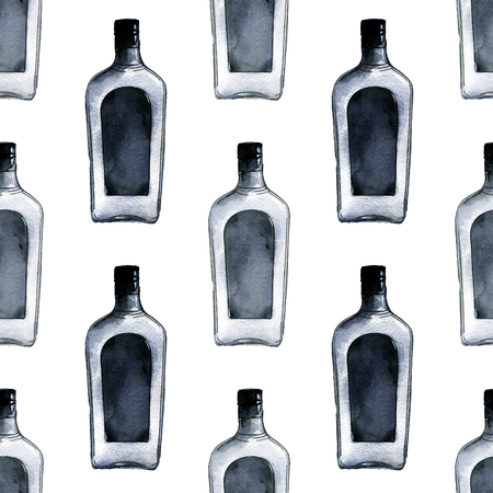 Seamless pattern of transparent bottle. Watercolorの写真素材