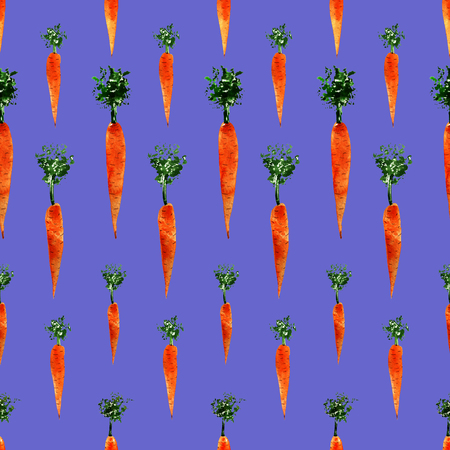 Seamless pattern of watercolor carrot on violet background