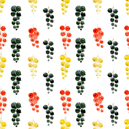 Seamless watercolor pattern of red, gold and black currant on whiteの写真素材