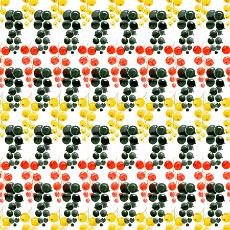 Seamless watercolor pattern of red, gold and black currant on white