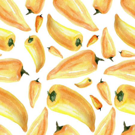 Seamless watercolor pattern of red and yellow sweet peppers for background.の写真素材
