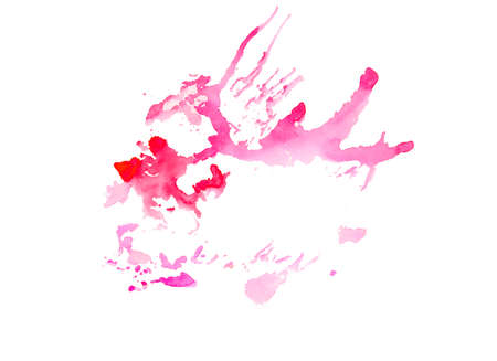 Bright watercolor pink stain drips. Abstract illustration on a white backgroundの写真素材