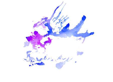 Bright watercolor pink and blue stain drips. Abstract illustration on a white backgroundの写真素材