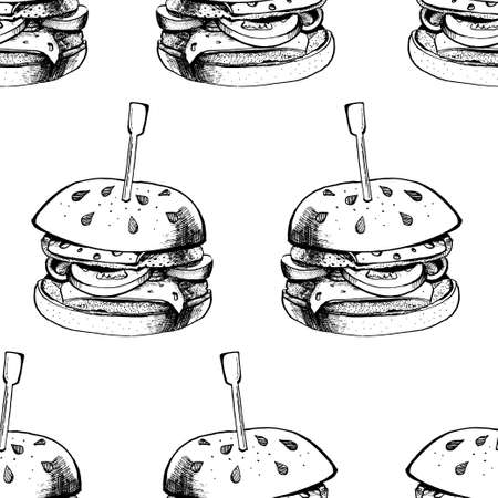 Seamless pattern of Black burger ink on white. illustration.の写真素材