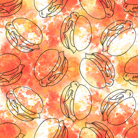 Seamless pattern of burgers on orange backgroundの写真素材