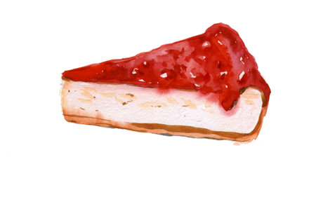Red cheesecake. Watercolor illustration isolated on white backgroundの写真素材