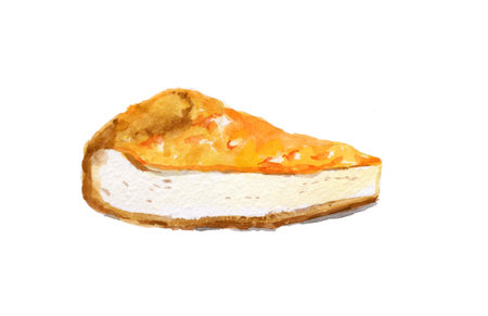 Yellow cheesecake. Watercolor illustration isolated on white backgroundの写真素材