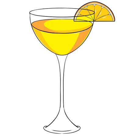 Yellow cocktale with slice of orange. Hand drawn vector illustration isolated on white backgroundのイラスト素材