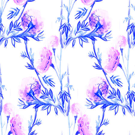 Seamless watercolor pattern of flowers for backgroundの写真素材