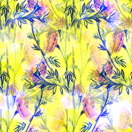 Seamless watercolor pattern of flowers for backgroundの写真素材
