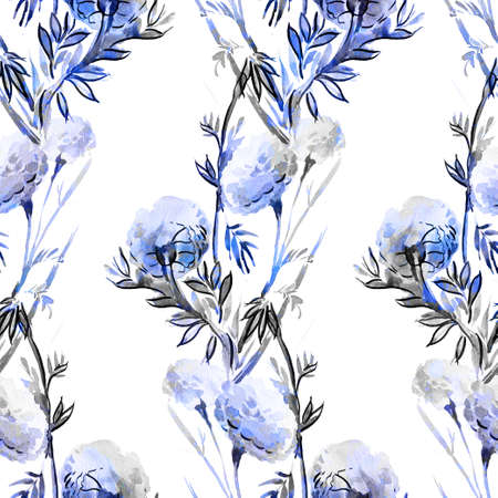 Seamless watercolor pattern of flowers for backgroundの写真素材