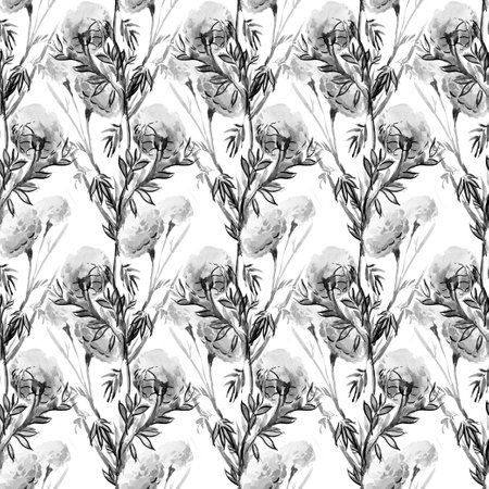 Seamless watercolor pattern of flowers for backgroundの写真素材