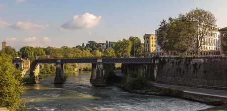 Postcard from Rome: Tiber River, Tiber Island tractのeditorial素材