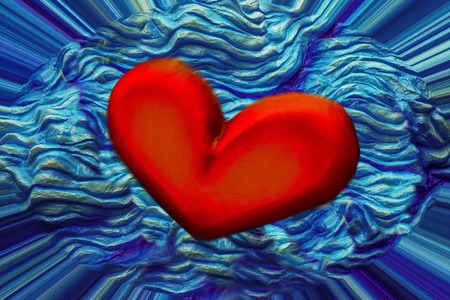 red heart on a light blue backgroundの写真素材
