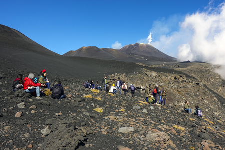 tourists on an excursion on the slopes of Etna 99のeditorial素材