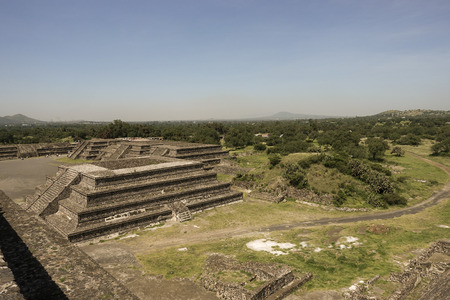 Pyramids of the Sun and Moon on the Avenue of the Dead, Teotihuacan ancient historic cultural city, old ruins of Aztec civilization, Mexico, North Americaの写真素材