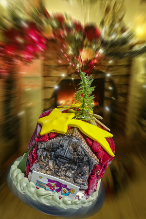 Sweet Christmas in the shadow of the fireplaceの写真素材