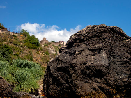 Among the rocks of Fondaco del Prete, Rupe di Sant'Alessio Siculoの写真素材