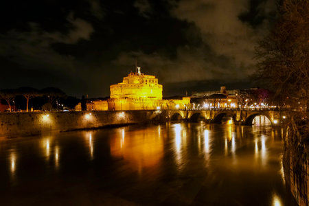 Castel Sant Angelo at night, Rome, Italy. Long exposureの写真素材