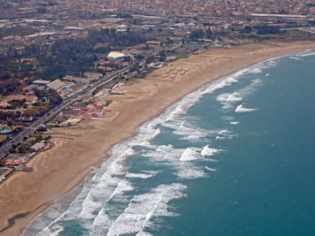 Aerial view of the Plaia beach in Cataniaの写真素材