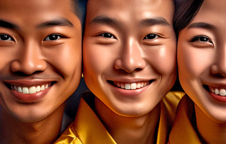 3d rendering of a group of asian people with different skin colorsの素材