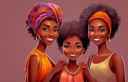 Beautiful african american women in traditional clothes. Vector illustration.の素材