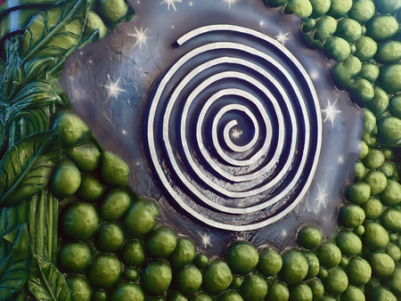 Futuristic abstract background with spirals and green plants. 3d renderingの写真素材