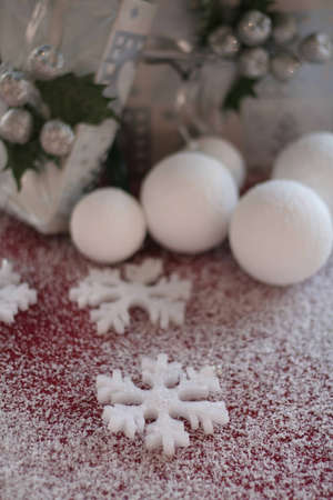 A snow flake with a season backgroundの写真素材