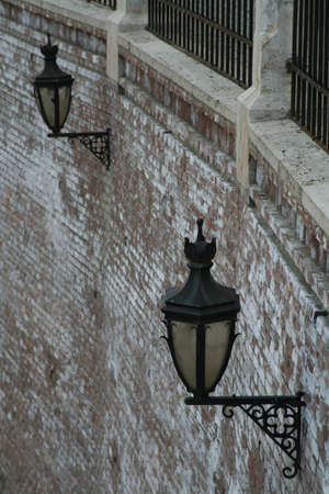 A old streetlamp in the city of Sibiu, Romaniaの写真素材