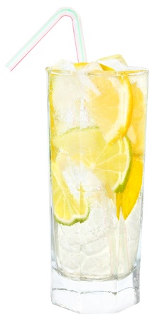 Cocktail with ice cubes on white background.の写真素材