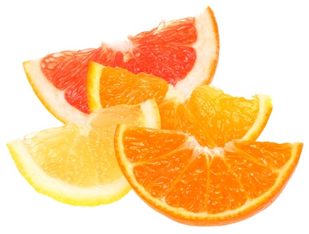 Fresh orange and tangerine on a white background.の写真素材