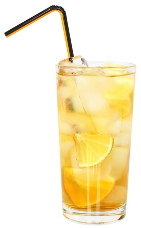 Cocktail with ice cubes on white background.の写真素材