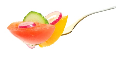 Fork with salad from vegetablesの写真素材