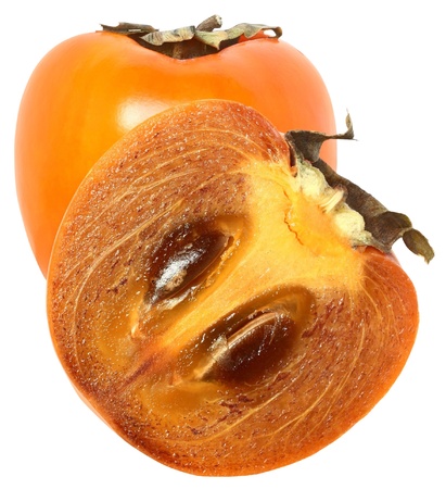 Cut persimmon on a white background.の写真素材
