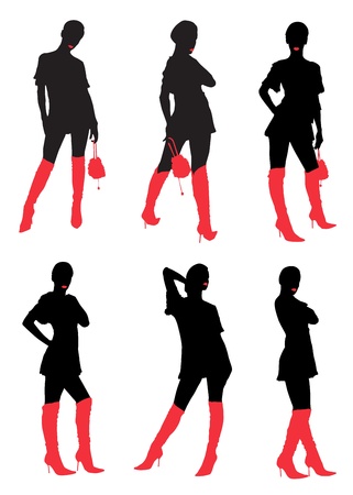 Six silhouettes of the girl in red boot.のイラスト素材
