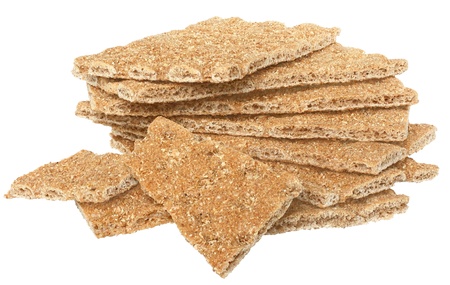 Heap slice of crispbread on white background.の写真素材