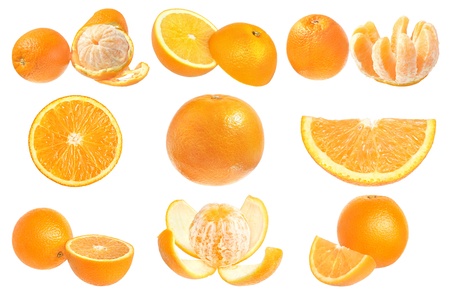 Ripe oranges on a white backgroundの写真素材