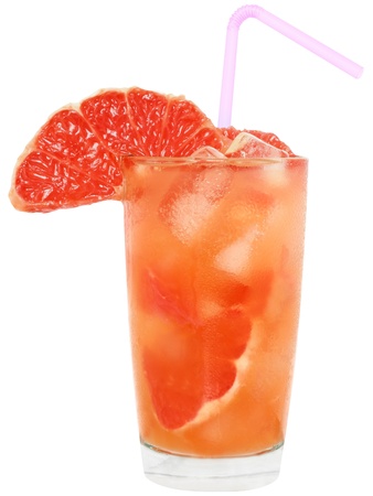 Cocktail with slices of grapefruit and grapefruit juice on a white background の写真素材