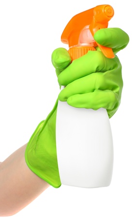 Cleaner in a hand on a white background.の写真素材