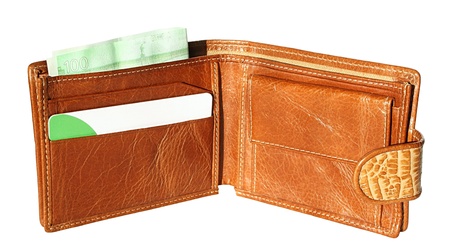 Open wallet on a white background.