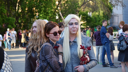Novosibirsk, Russia - June 6, 2015: The festival of youth subcultures "Znaki". Among the participants especially a lot of cosplayers.のeditorial素材