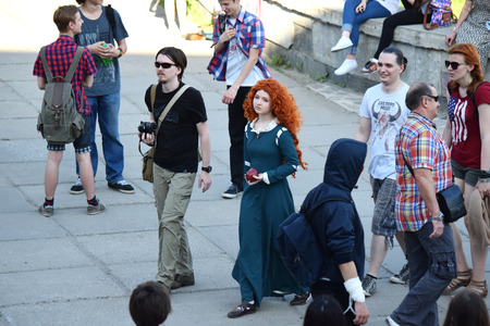 Novosibirsk, Russia - June 6, 2015: The festival of youth subcultures and cosplay Znaki. Among the...