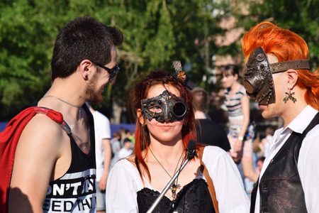 Novosibirsk, Russia - June 6, 2015: The festival of youth subcultures and cosplay "Znaki". Among the participants especially a lot of cosplayers.のeditorial素材
