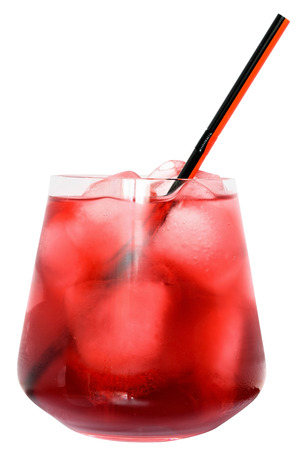 Cocktail with cranberry juice and ice cubes isolated on white background.の写真素材