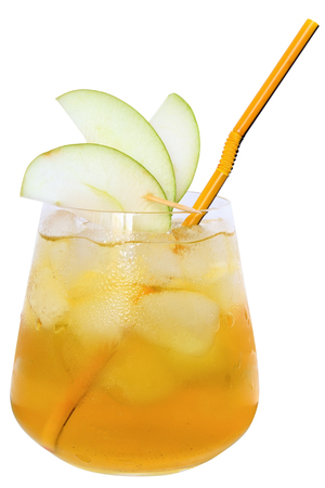 Cocktail with green apple and ice cube isolated on a white background.の写真素材
