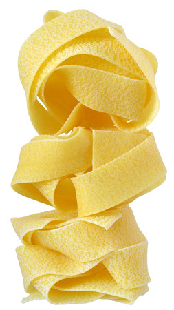 pasta pappardelle nest top view close up on a isolated white background.の写真素材